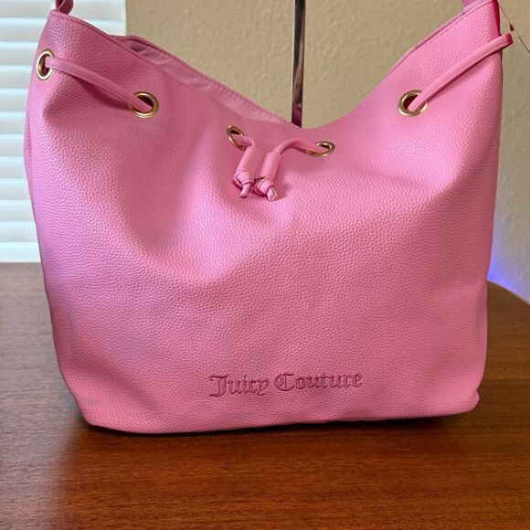 NWT Juicy Couture Pink Tote Bucket Bag Shoulder & Crossbody with Removable Strap - Picture 2 of 11